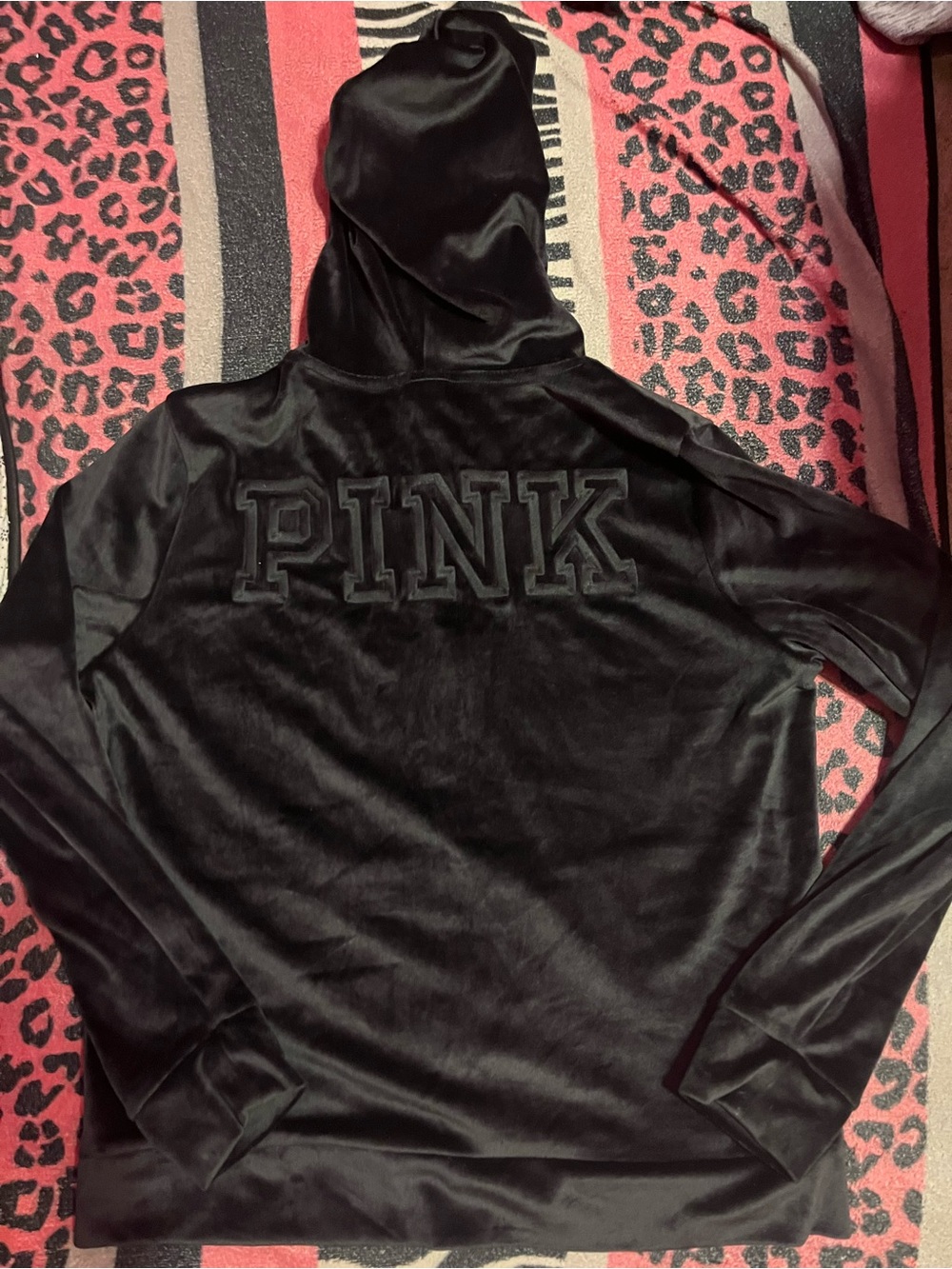 NWT PINK Victoria's Secret velour black zip up jacket